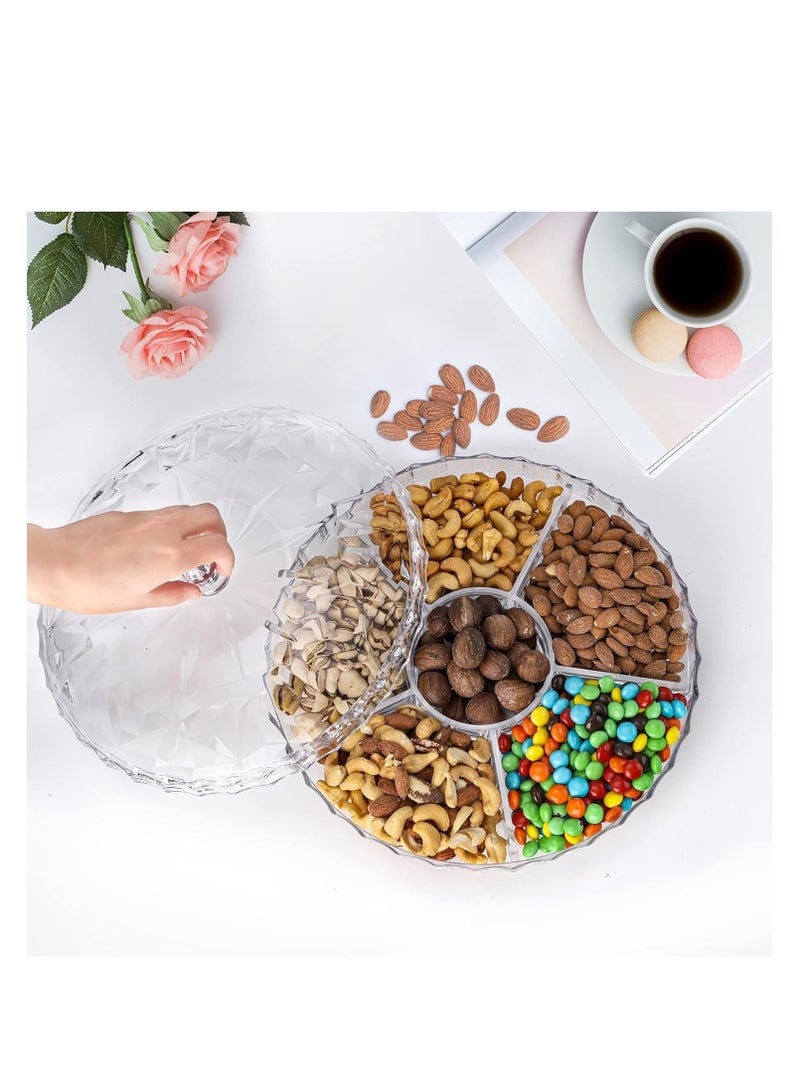 Snack Serving Tray, 12 Appetizer Tray with Lid, 6 Compartments Round Plastic Food Storage Organizer for Dried Fruits, Nuts, Candies, Sweet Cookies and Fruits (Clear) - Image 5